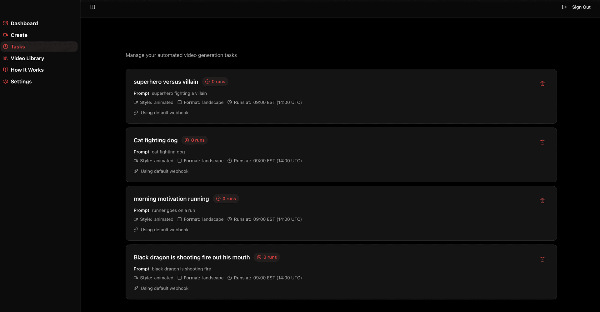 AI Video Generation Tasks Scheduling Screen